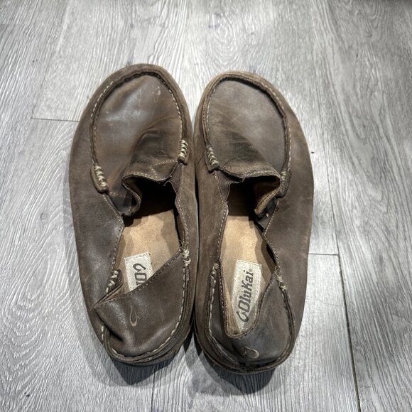 Olukai Mens US Sz 9.5 Moloa Brown Leather Slip On Loafer Shoes